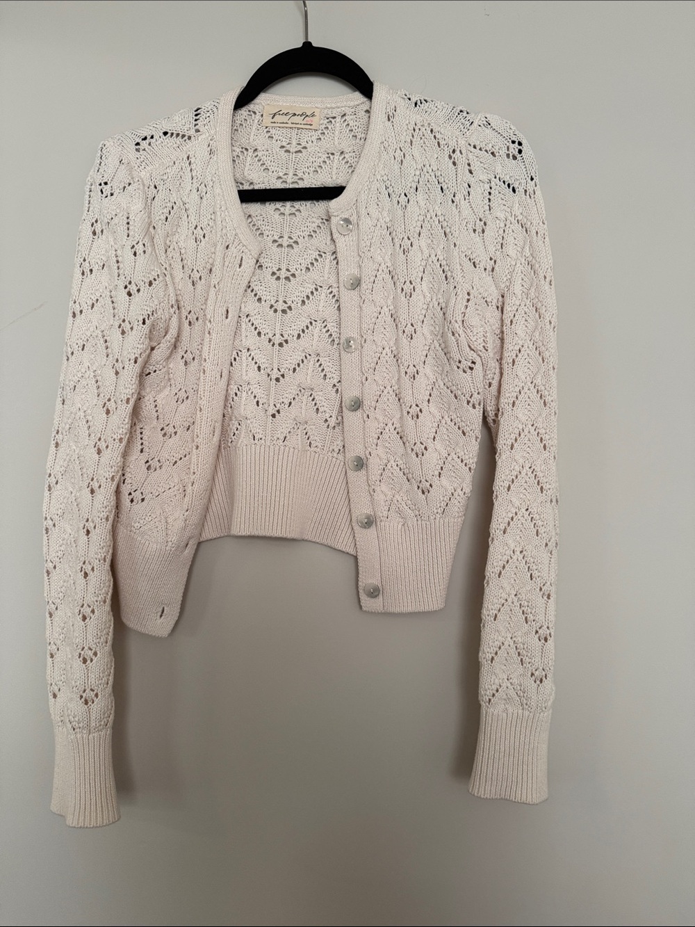 Free People Openwork Knit Cardigan Sweater - Cream